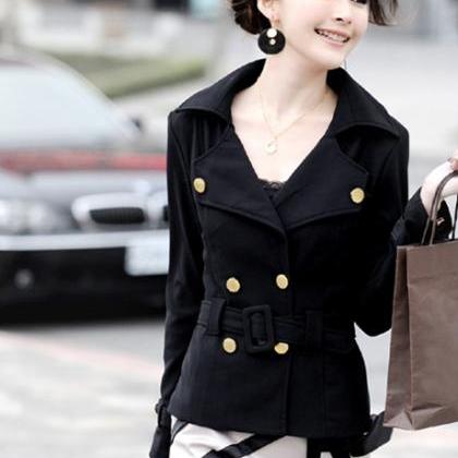 Double Breasted Black Cotton Spring Coat..