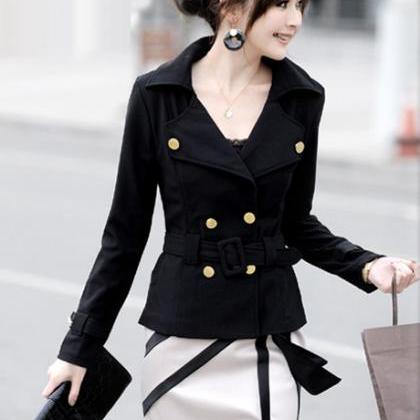 Double Breasted Black Cotton Spring Coat..