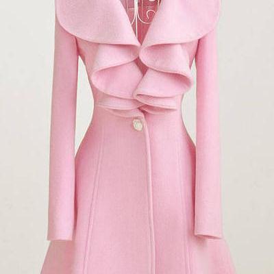 Pink Ruffled Long Coat Ffwv88qyecsg1vyp136cm..