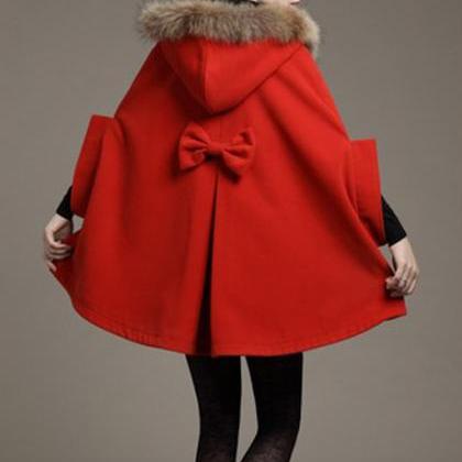 Red Orange Faux Fur Design Fashion Coat..