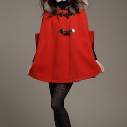 Red Orange Faux Fur Design Fashion Coat..