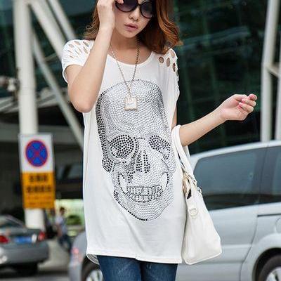 Skull Design White Loose T Shirt..